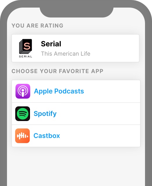 Choosing an app to leave a review at.